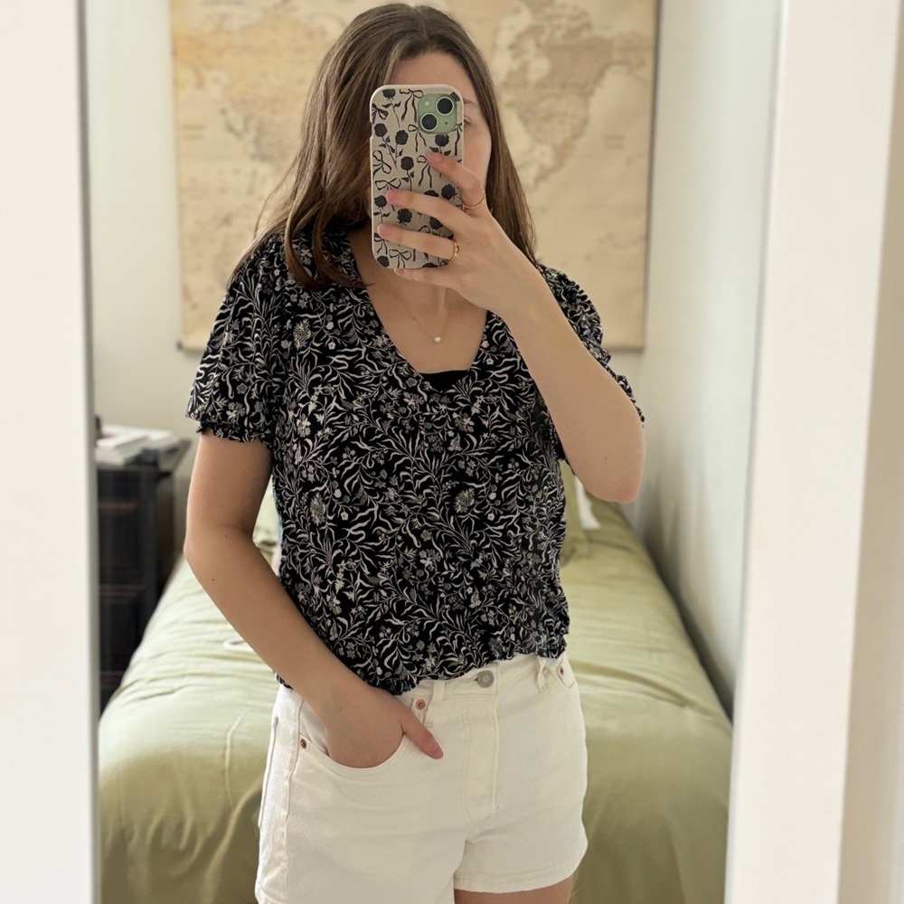 Floral Black and White Women's Top